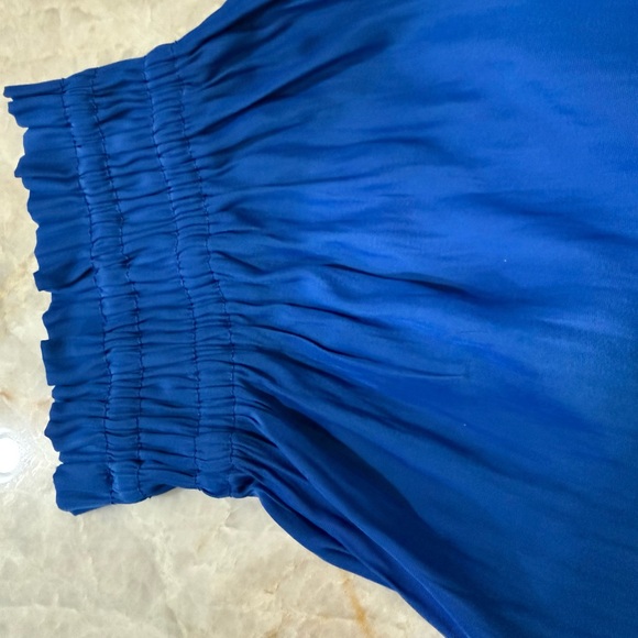 Ramy Brook Pierre Smocked Waist Elbow Sleeve Mosaic Blue Mini Dress, size m, NWT - Picture 9 of 12